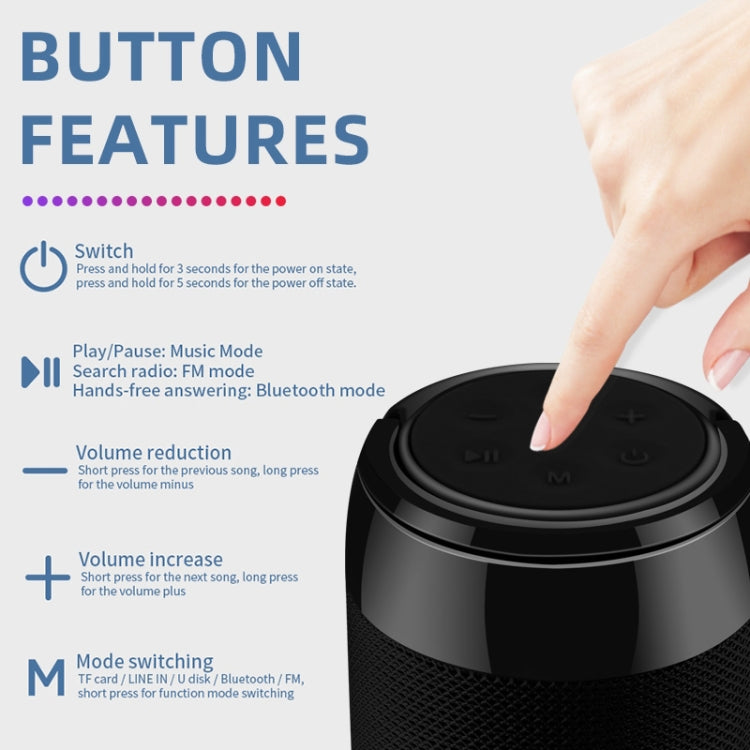 T&G TG113C Column Portable Bluetooth Mini Speaker FM Radio Water-resistant Subwoofer Phone Holder Wireless Loundpeakers(Blue)