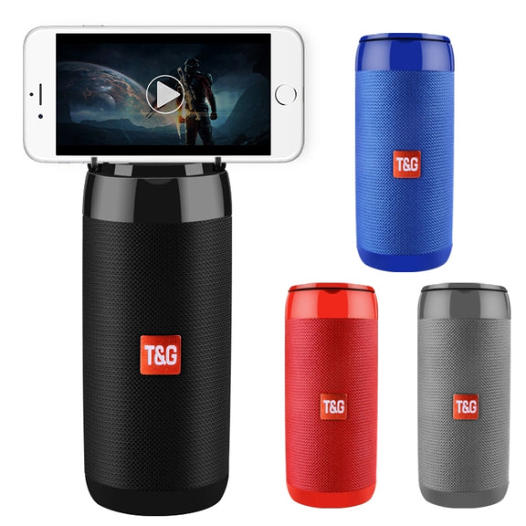 T&G TG113C Column Portable Bluetooth Mini Speaker FM Radio Water-resistant Subwoofer Phone Holder Wireless Loundpeakers(Orange+Blue)