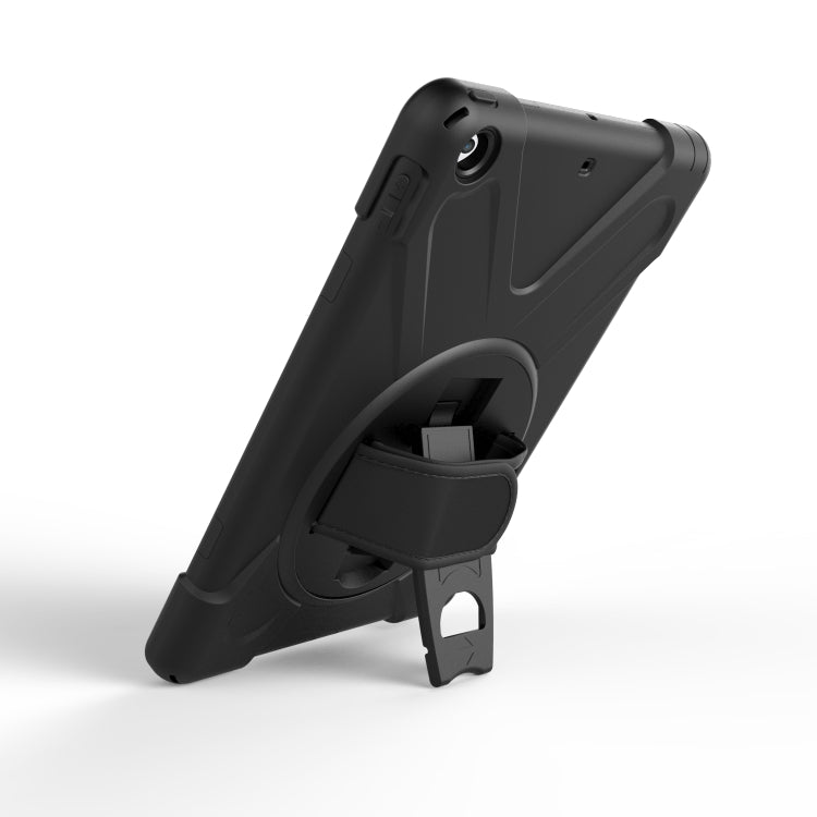 For Galaxy  Tab A 10.5 T590/T595 360 Degree Rotation PC + Silicone Protective Case with Holder & Hand-strap(Black) - Tab A 10.5 by PMC TechLife | Online Shopping South Africa | PMC TechLife