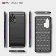 For Motorola Moto Edge Plus Brushed Texture Carbon Fiber TPU Case(Navy Blue)