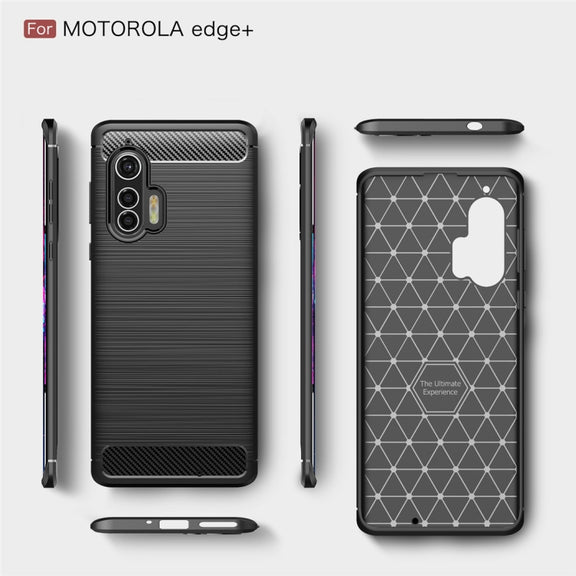 For Motorola Moto Edge Plus Brushed Texture Carbon Fiber TPU Case(Navy Blue)