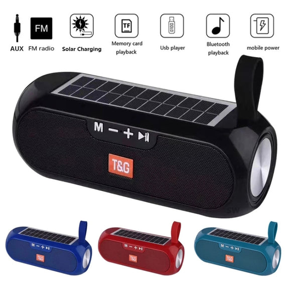 T&G TG182 Portable Column Wireless Stereo Music Box Solar Power water-resistant USB AUX FM radio super bass(Black)