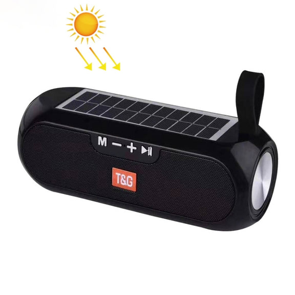 T&G TG182 Portable Column Wireless Stereo Music Box Solar Power water-resistant USB AUX FM radio super bass(Black)