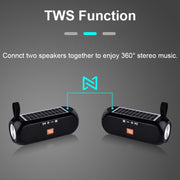 T&G TG182 Portable Column Wireless Stereo Music Box Solar Power water-resistant USB AUX FM radio super bass(Black)