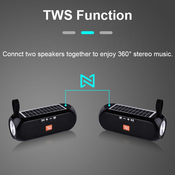 T&G TG182 Portable Column Wireless Stereo Music Box Solar Power water-resistant USB AUX FM radio super bass(Black)