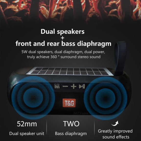 T&G TG182 Portable Column Wireless Stereo Music Box Solar Power water-resistant USB AUX FM radio super bass(Blue)