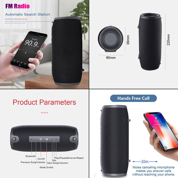 T&G 324 Portable Column Speaker 10W Bluetooth Speaker Music Player Speakers Box with FM Radio Aux TF Subwoofer Bass Speaker(Blue)
