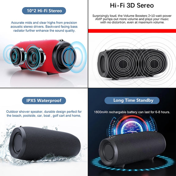 T&G 324 Portable Column Speaker 10W Bluetooth Speaker Music Player Speakers Box with FM Radio Aux TF Subwoofer Bass Speaker(Blue)