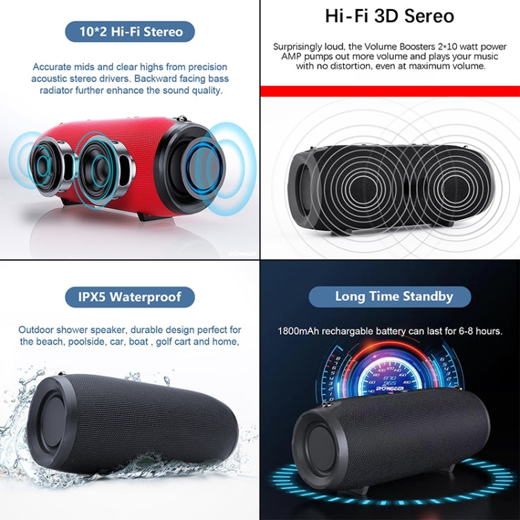 T&G 324 Portable Column Speaker 10W Bluetooth Speaker Music Player Speakers Box with FM Radio Aux TF Subwoofer Bass Speaker(Blue)