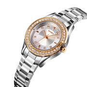 SKMEI 1534 elegant water-resistant quartz steel band watch with diamond inlay(Silver  Gold)