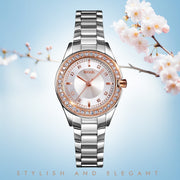 SKMEI 1534 elegant water-resistant quartz steel band watch with diamond inlay(Silver  Gold)