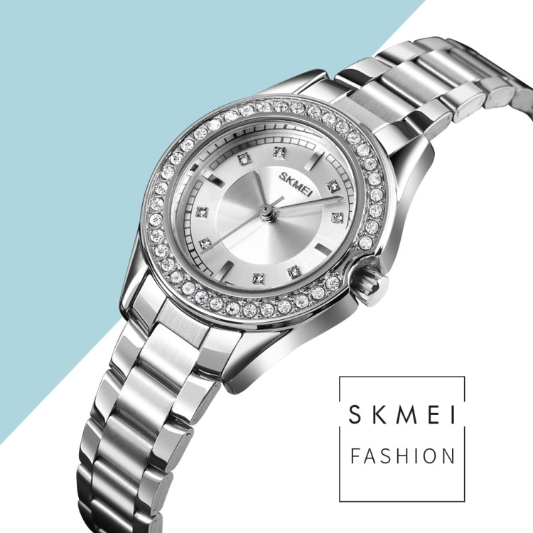 SKMEI 1534 elegant water-resistant quartz steel band watch with diamond inlay(Silver  Gold)