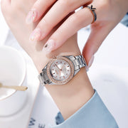 SKMEI 1534 elegant water-resistant quartz steel band watch with diamond inlay(Silver)