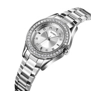 SKMEI 1534 elegant water-resistant quartz steel band watch with diamond inlay(Silver)
