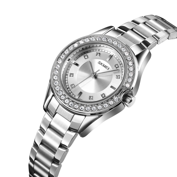 SKMEI 1534 elegant water-resistant quartz steel band watch with diamond inlay(Silver)