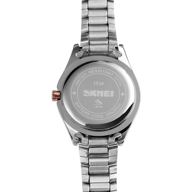 SKMEI 1534 elegant water-resistant quartz steel band watch with diamond inlay(Silver)