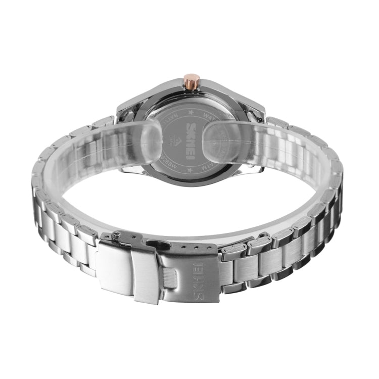 SKMEI 1534 elegant water-resistant quartz steel band watch with diamond inlay(Silver)