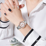 SKMEI 1534 elegant water-resistant quartz steel band watch with diamond inlay(Silver)