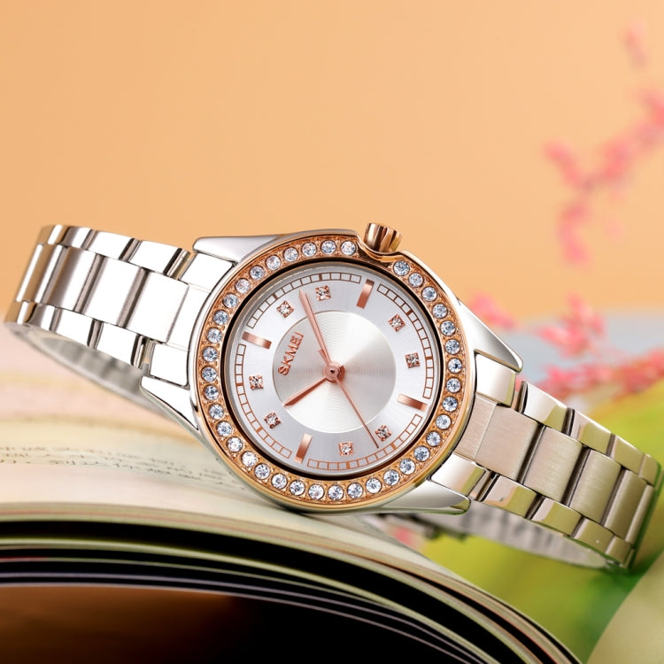 SKMEI 1534 elegant water-resistant quartz steel band watch with diamond inlay(Silver)