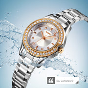 SKMEI 1534 elegant water-resistant quartz steel band watch with diamond inlay(Silver)