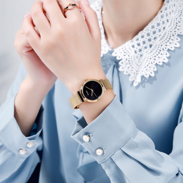 Skmei 1595 Fashion Elegant Scale Free Steel Mesh Belt Women's Watch Water-resistant Business Student Quartz Watch Female(Gold)