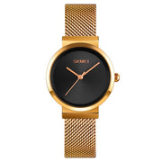 Skmei 1595 Fashion Elegant Scale Free Steel Mesh Belt Women's Watch Water-resistant Business Student Quartz Watch Female(Gold)