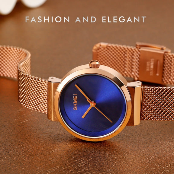 Skmei 1595 Fashion Elegant Scale Free Steel Mesh Belt Women's Watch Water-resistant Business Student Quartz Watch Female(Gold)