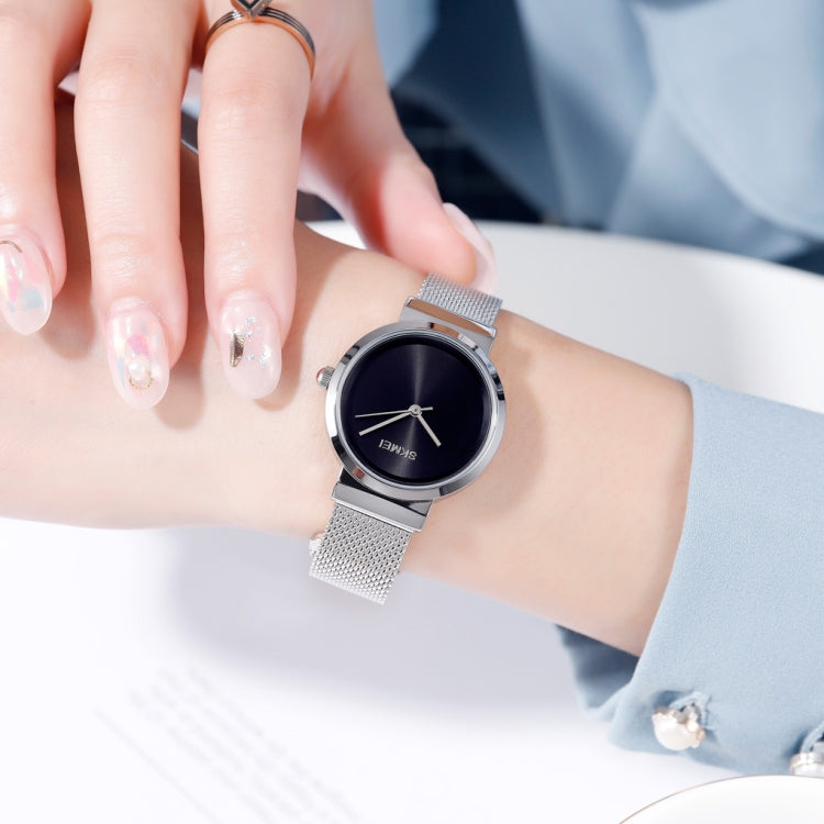 Skmei 1595 Fashion Elegant Scale Free Steel Mesh Belt Women's Watch Water-resistant Business Student Quartz Watch Female(Silver)