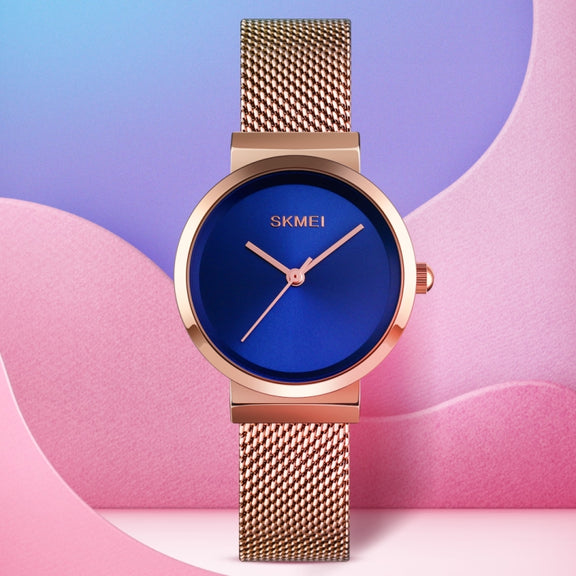 Skmei 1595 Fashion Elegant Scale Free Steel Mesh Belt Women's Watch Water-resistant Business Student Quartz Watch Female(Black)