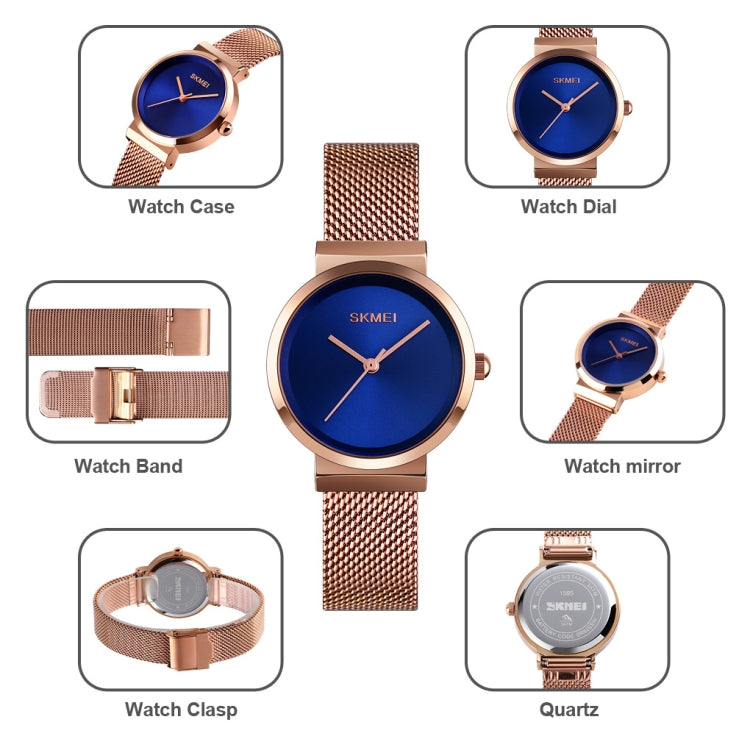 Skmei 1595 Fashion Elegant Scale Free Steel Mesh Belt Women's Watch Water-resistant Business Student Quartz Watch Female(Black)