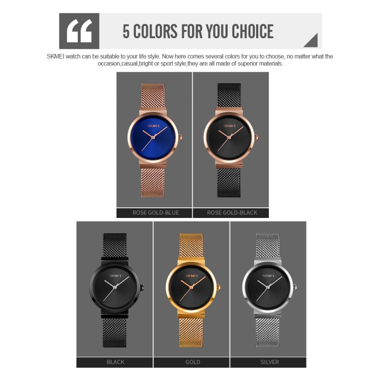 Skmei 1595 Fashion Elegant Scale Free Steel Mesh Belt Women's Watch Waterproof Business Student Quartz Watch Female(Rose Gold Blue) - free shipping - PMC TechLife - Order now!