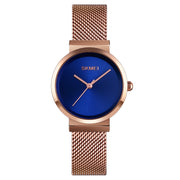 Skmei 1595 Fashion Elegant Scale Free Steel Mesh Belt Women's Watch Water-resistant Business Student Quartz Watch Female(Rose Gold Blue)