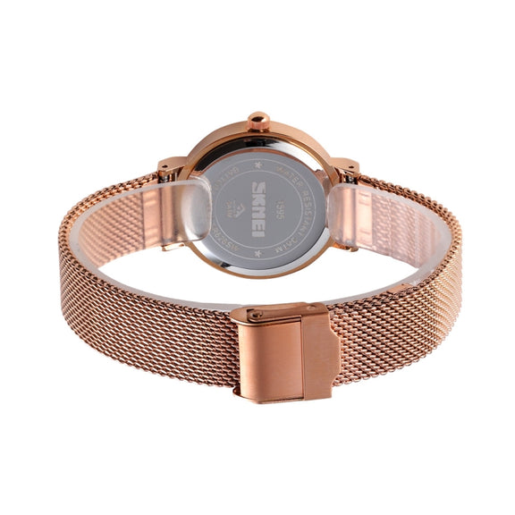 Skmei 1595 Fashion Elegant Scale Free Steel Mesh Belt Women's Watch Water-resistant Business Student Quartz Watch Female(Rose Gold Blue)