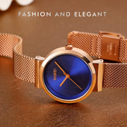 Skmei 1595 Fashion Elegant Scale Free Steel Mesh Belt Women's Watch Water-resistant Business Student Quartz Watch Female(Rose Gold Blue)