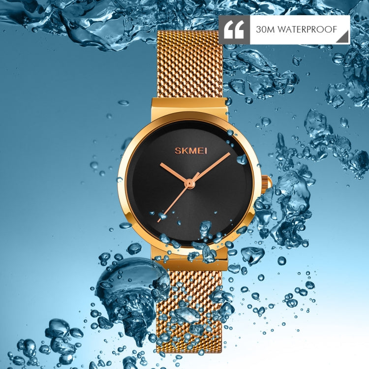 Skmei 1595 Fashion Elegant Scale Free Steel Mesh Belt Women's Watch Waterproof Business Student Quartz Watch Female(Rose Gold Blue) - free shipping - PMC TechLife - Order now!