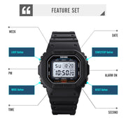 Skmei 1608 Multi-Function Student Electronic Watch Water-resistant Timing Silicone Sports Watch(Black)