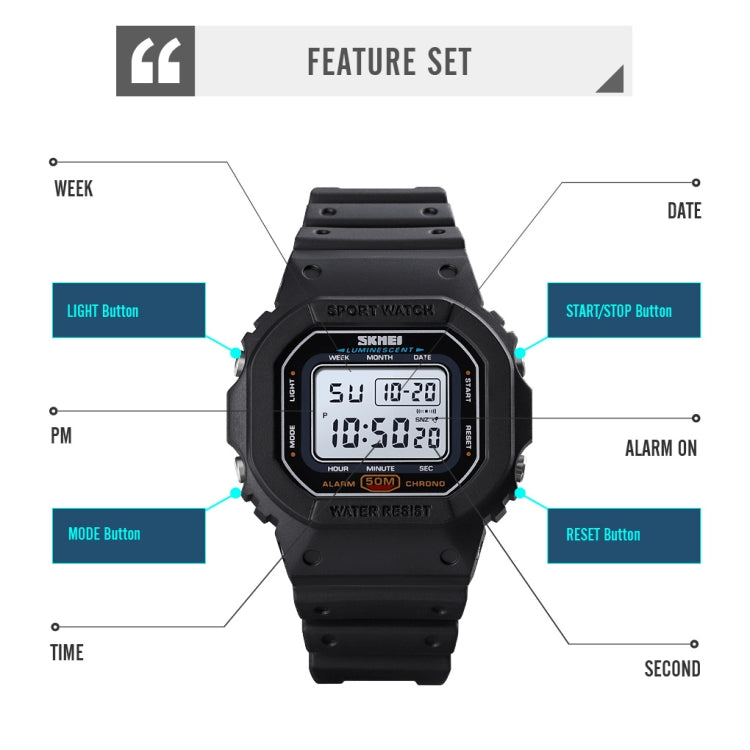 Skmei 1608 Multi-Function Student Electronic Watch Water-resistant Timing Silicone Sports Watch(Black)