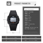 Skmei 1608 Multi-Function Student Electronic Watch Water-resistant Timing Silicone Sports Watch(Black)