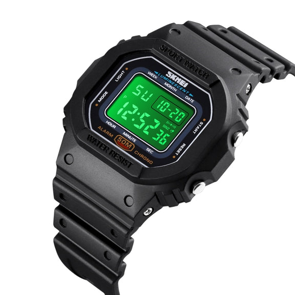 Skmei 1608 Multi-Function Student Electronic Watch Water-resistant Timing Silicone Sports Watch(Black)