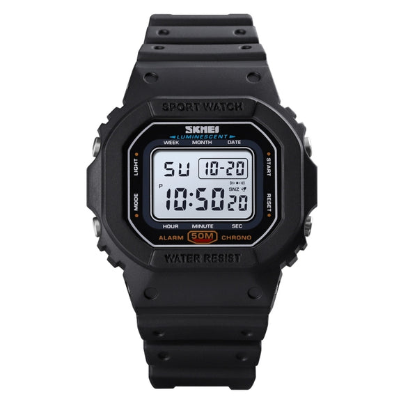 Skmei 1608 Multi-Function Student Electronic Watch Water-resistant Timing Silicone Sports Watch(Black)
