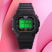 Skmei 1608 Multi-Function Student Electronic Watch Water-resistant Timing Silicone Sports Watch(Black)