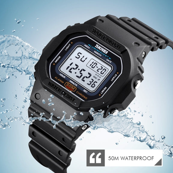 Skmei 1608 Multi-Function Student Electronic Watch Water-resistant Timing Silicone Sports Watch(Black)