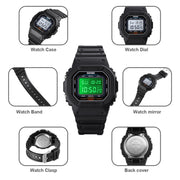 Skmei 1608 Multi-Function Student Electronic Watch Water-resistant Timing Silicone Sports Watch(Black)