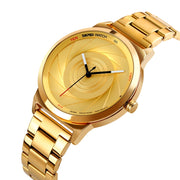 Skmei 9210 Fashion Trend Mens Business Wristwatch Simple Three-Dimensional Surface Water-resistant Gold Quartz Watch Man(Gold)