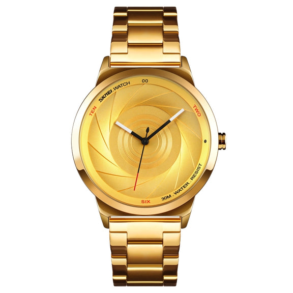 Skmei 9210 Fashion Trend Mens Business Wristwatch Simple Three-Dimensional Surface Water-resistant Gold Quartz Watch Man(Gold)