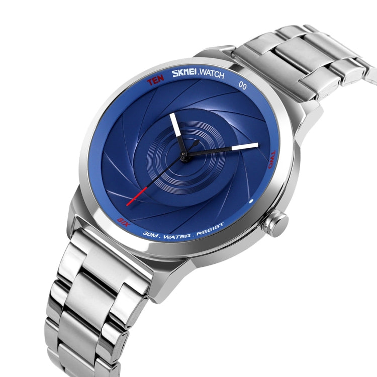 Skmei 9210 Fashion Trend Mens Business Wristwatch Simple Three-Dimensional Surface Water-resistant Gold Quartz Watch Man(Silver Blue)
