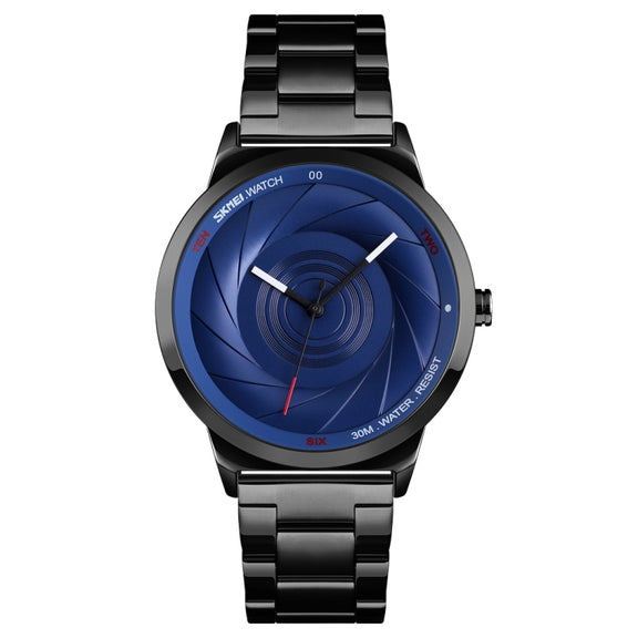 Skmei 9210 Fashion Trend Mens Business Wristwatch Simple Three-Dimensional Surface Water-resistant Gold Quartz Watch Man(Black Blue)