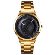 Skmei 9210 Fashion Trend Mens Business Wristwatch Simple Three-Dimensional Surface Water-resistant Gold Quartz Watch Man(Golden Black)
