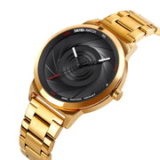 Skmei 9210 Fashion Trend Mens Business Wristwatch Simple Three-Dimensional Surface Water-resistant Gold Quartz Watch Man(Golden Black)