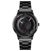 Skmei 9210 Fashion Trend Mens Business Wristwatch Simple Three-Dimensional Surface Water-resistant Gold Quartz Watch Man(Black)